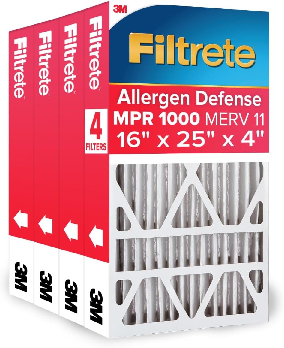 Filtrete 16x25x4 AC Furnace Air Filter, MPR 1000, MERV 11, Fits Lennox & Honeywell Devices, Allergen Defense, Electrostatic Air Cleaning Filter, 4-Pack (actual size 15.88 x 24.56 x 4.31)