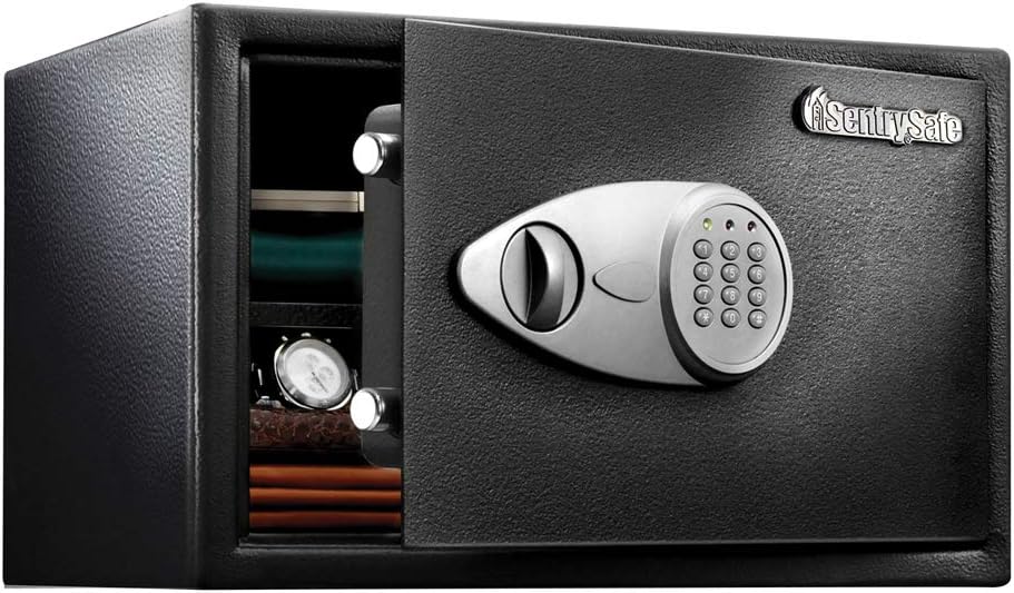 SentrySafe Black Home Safe with Shelf and Digital Keypad, Large Safe for Laptop, Documents, Money, Exterior: 10.6 x 16.9 x 14.6 Inches, X125
