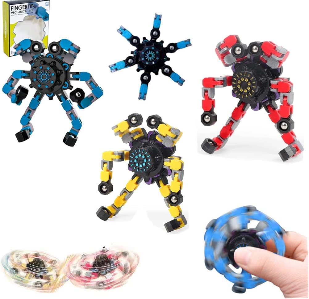 Mciskin 2PCS Tip Spin Top, Handheld Fidget Spinners, Twisted and Deformed Doll Decompression Tricky Deformable Fingertip Gyro Robot Funny Sensory Toy for Kids Adults (Random Color), TL-01