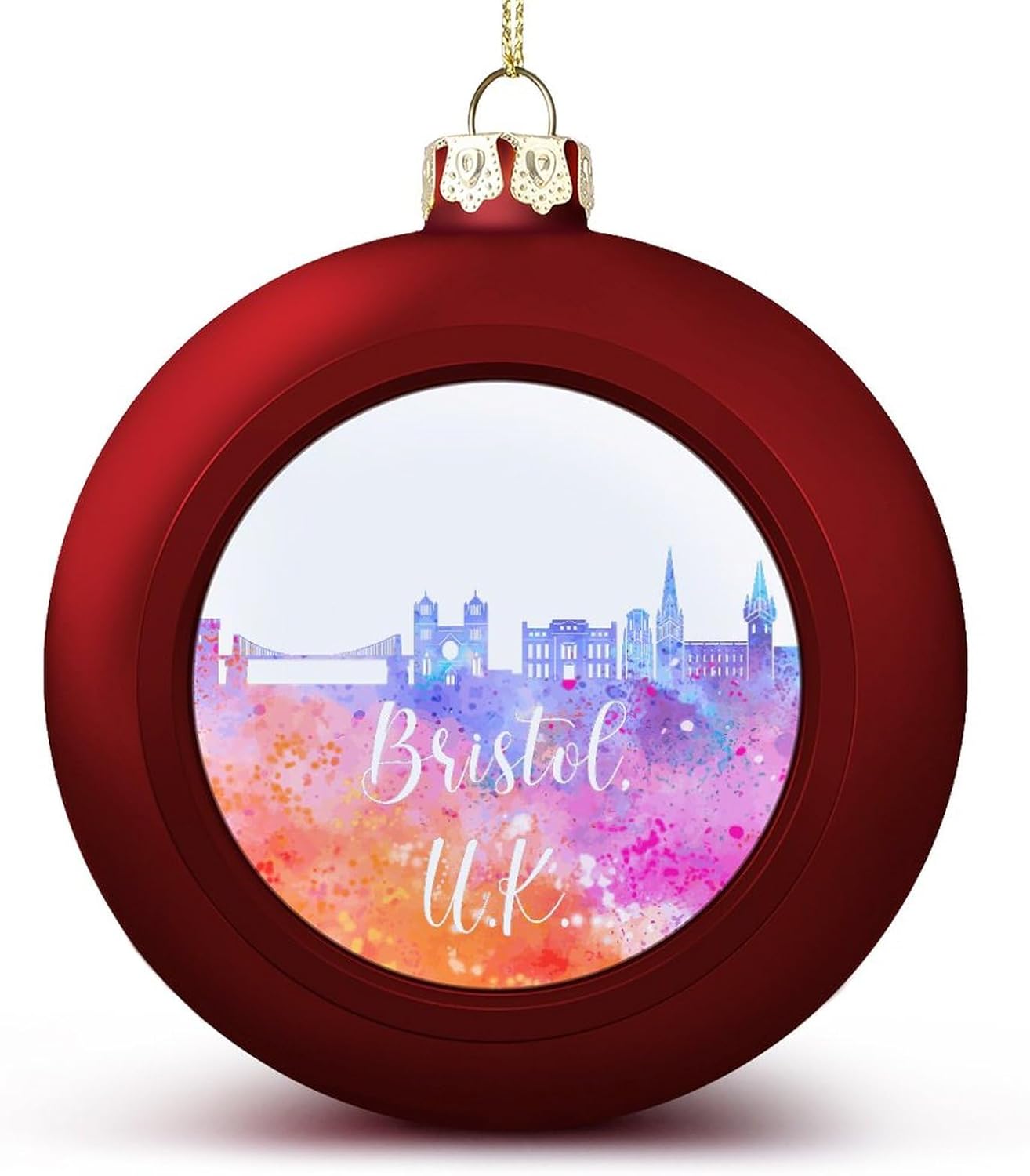 United Kingdom Bristol Skyline Christmas Ball Ornament Colorful Cities Landscape Christmas Tree Pendant Hanging Seasonal Holiday Decoration for Home Farmhouse Christmas Decor
