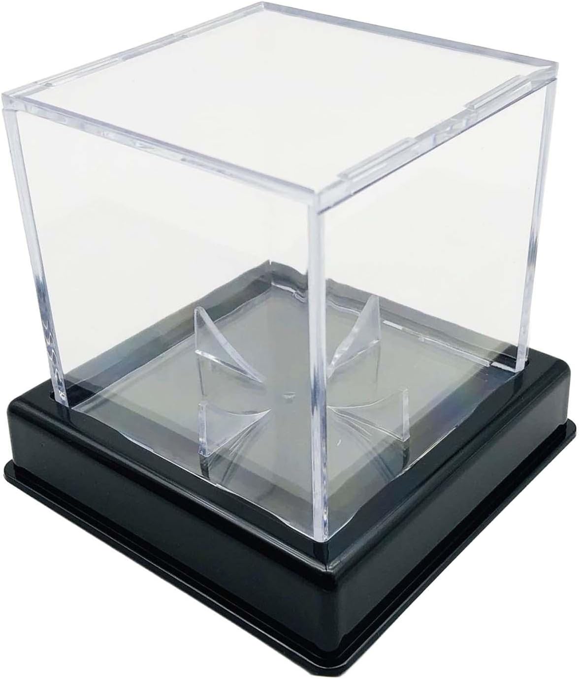 Ronyme Clear Baseball Box Tennis Ball Protect Storage Box, Dustproof Memorabilia Display, Case Transparent Signed Ball Holder Showcase Display Stand , Black Bottom Bracket