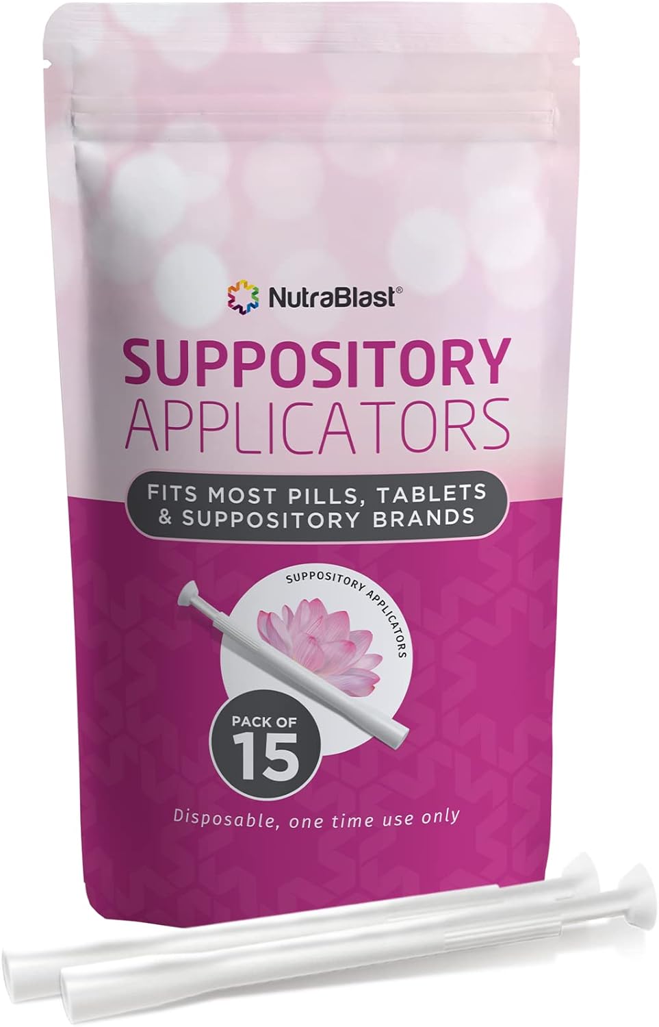 NutraBlast Disposable Vaginal Suppository Applicators (15-Pack) - Fits Most Brands, Pills, Tablets and Suppositories - Individually Wrapped