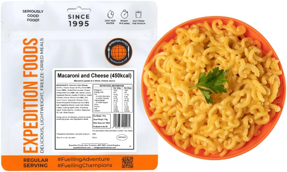 EXPEDITION FOODS Macaroni and Cheese (Single Serving / 450KCAL) | Freeze-Dried Camping & Hiking Food