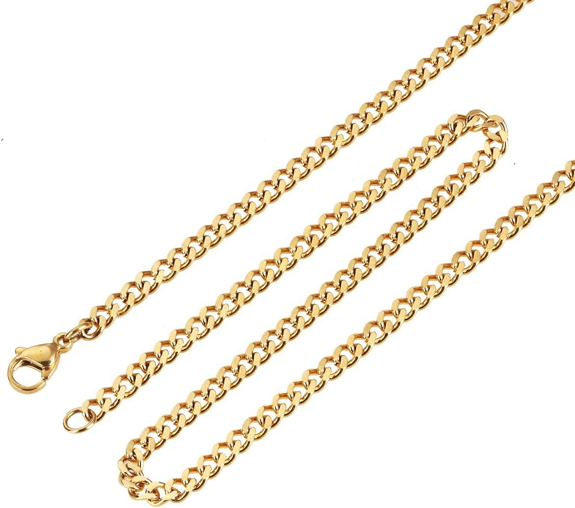 Aplstar Gold Plated Necklace 3.5mm Thick Curb Chain Size: 16 18 20 22 24 30 inch/40 45 50 55 60 75 cm