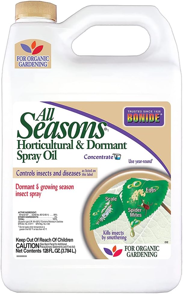 Bonide All Seasons Horticultural & Dormant Spray Oil, 128 oz Concentrate, Disease Prevention and Insect Killer for Organic Gardening