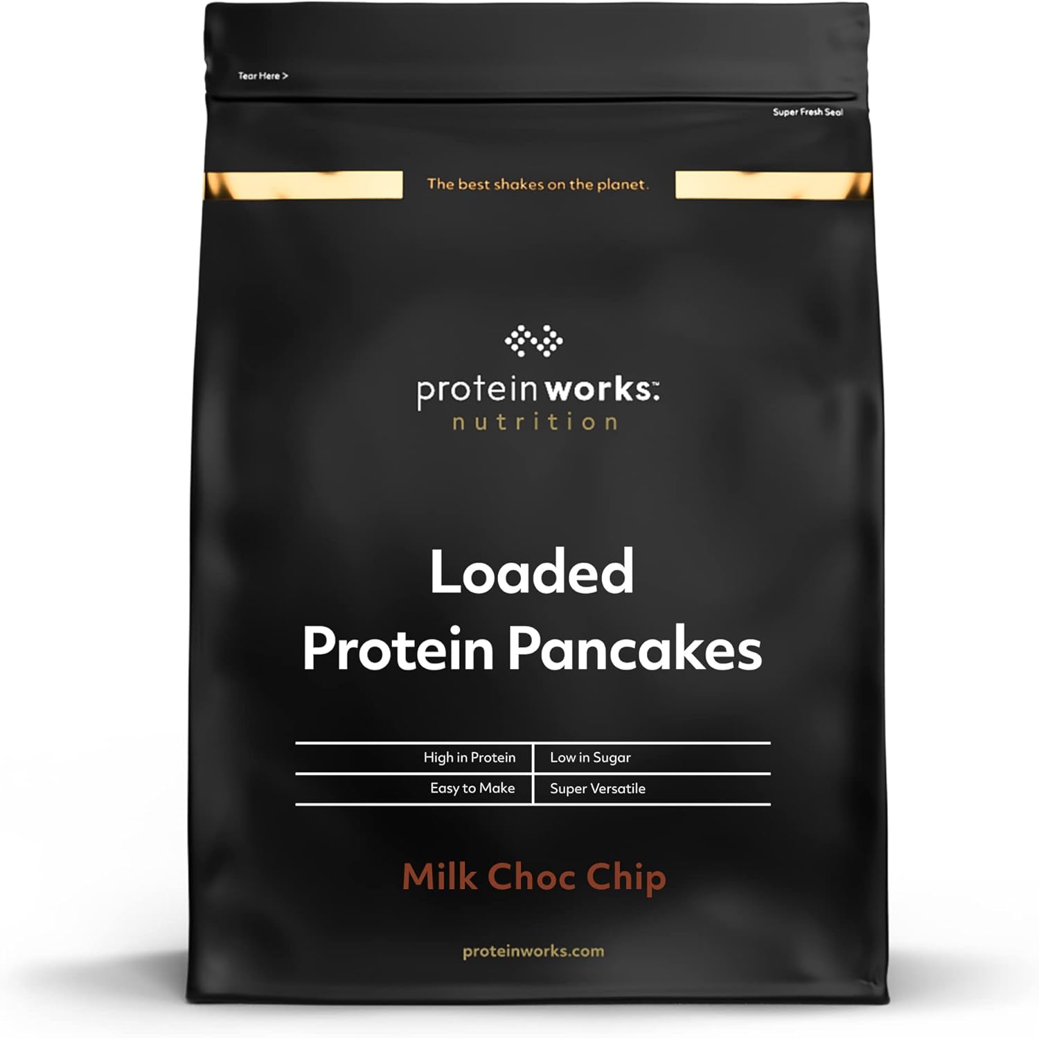 THE PROTEIN WORKS - Loaded Protein Pancake Mix | Premium Pancake Mix | High Protein Pancakes | High Protein Breakfast | Low Sugar Snack | 8 Servings | Milk Choc Chip | 500g
