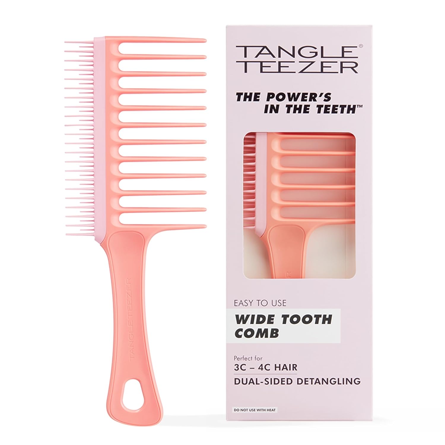 Tangle Teezer Wide Tooth Comb, Double Sided for Detangling and Less Breakage, for 3C to 4C Curly Hair Types, Peach