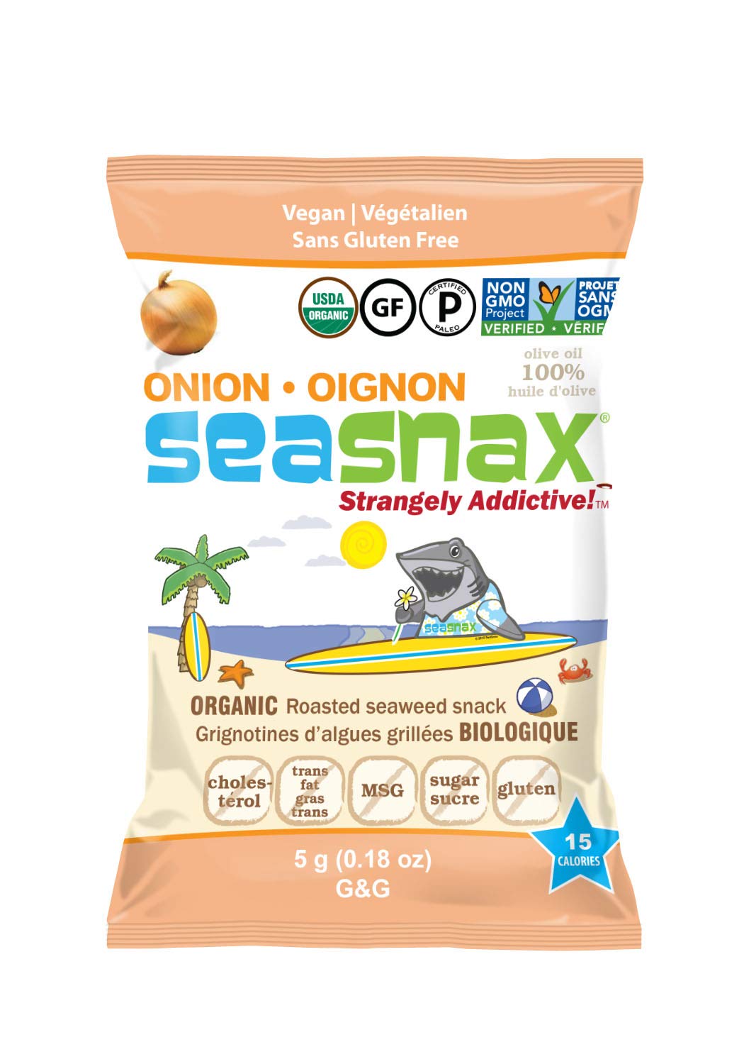 SeaSnax Organic Roasted Seaweed Snack, Onion, 0.18 Ounce (Pack of 6)