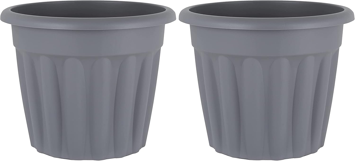 M1SS (Set of 2 50cm Upcycled Grey Round Plastic Planter Flower Pot Nursery Planter Decorative Garden Container,Indoor & Outdoor Bonsai Plants, Aloe, Herb, Orchid and More Plants/Flowers