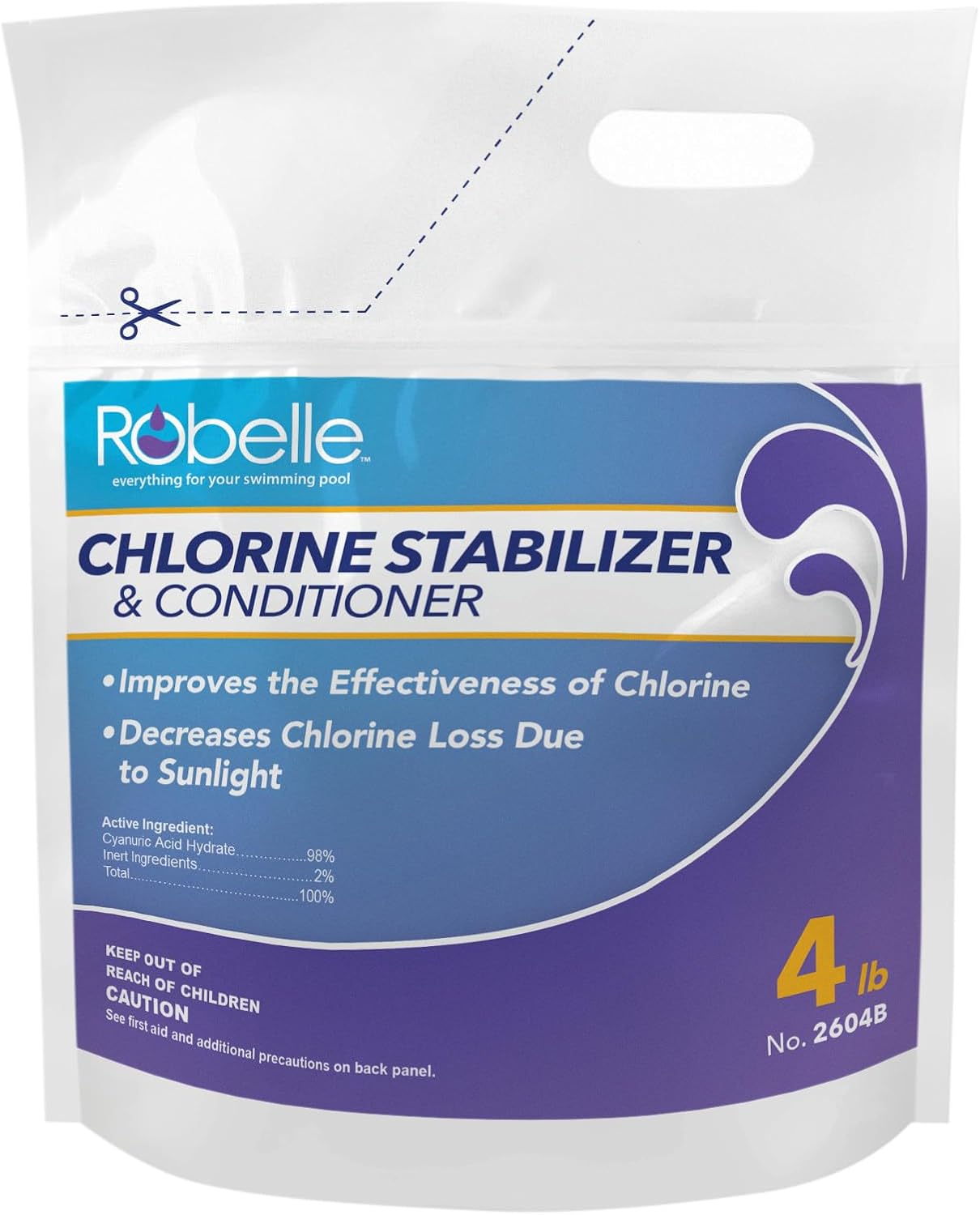 Robelle 4-Pounds Premium Chlorine Stabilizer and Conditioner, Concentrated Cyanuric Acid for Pools, Pool Stabilizer, Helps Chlorine Last Longer