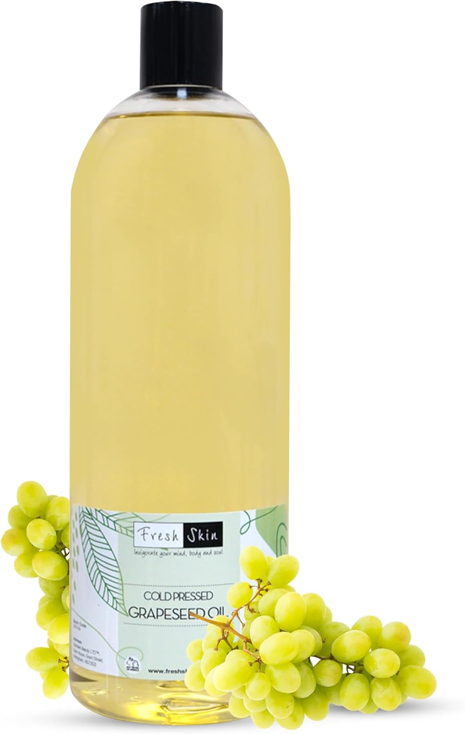 Freshskin Beauty LTD | Grapeseed Oil 1 Litre 100% Pure & Natural Cold Pressed Carrier Oil - Ideal for Hair, Skin, Massage, Face, Beard and Aromatherapy (1000ml)
