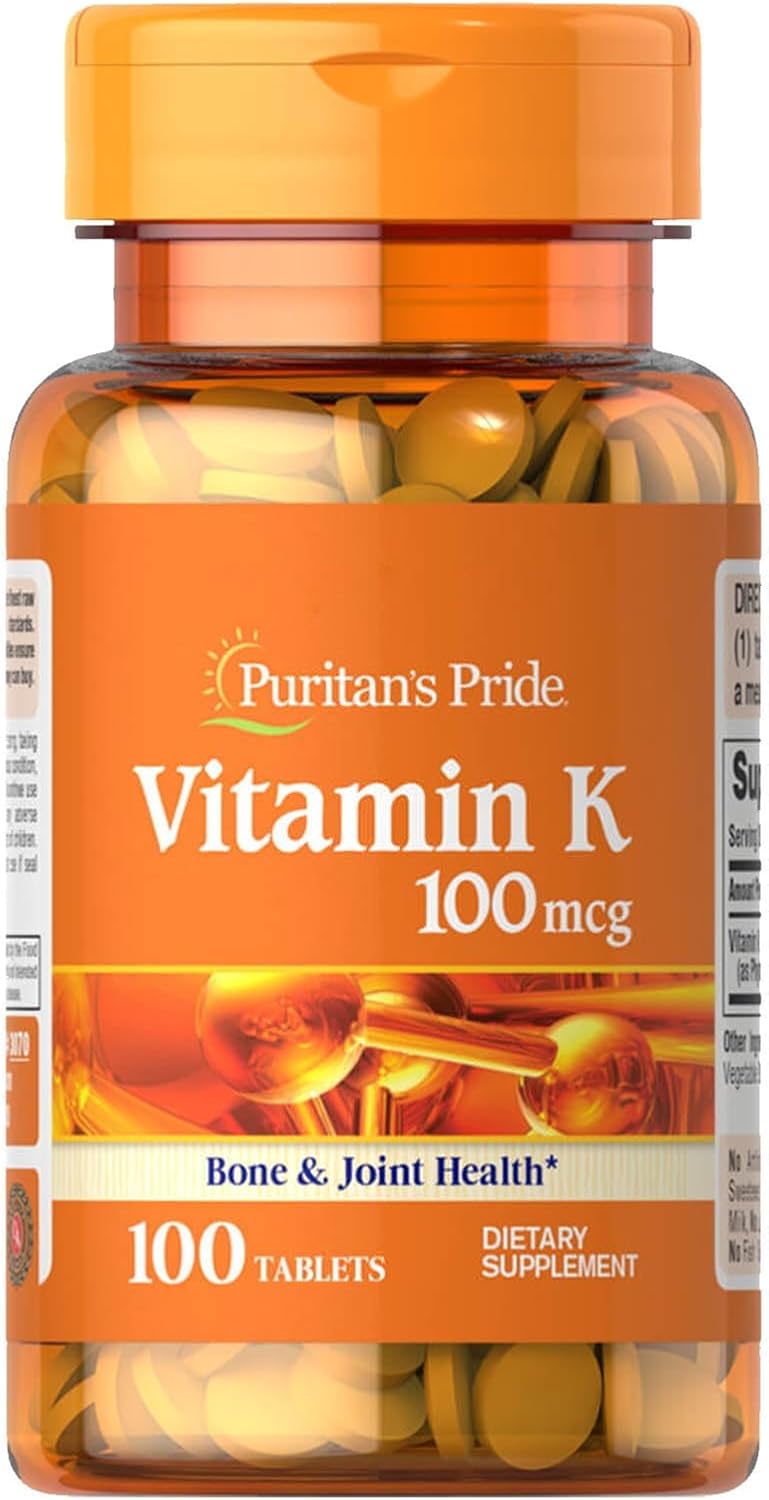 Puritan's Pride Premium Vitamin K 100mcg, Dietary Supplement for Bone, Joint, and Blood Clotting Health Support, 100 Day Supply, 100 Tablets