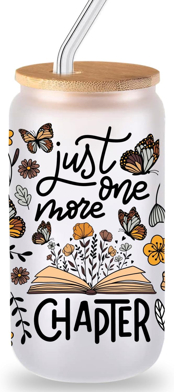 Book Lovers Gifts,Gifts for Book Lovers,Gifts for Readers,Gifts for Book Lovers Women,Birthday Gifts For Woman, Friends-Just One More Chapter Glass Cup Book Gifts