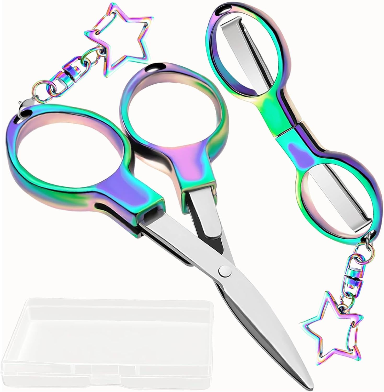 Personal Care Beauty Tools, Personalized Colorful Grooming Scissors with Star Charms - Foldable, Travel Shopping-Friendly, Easy to Carry and Safe (2Pcs)
