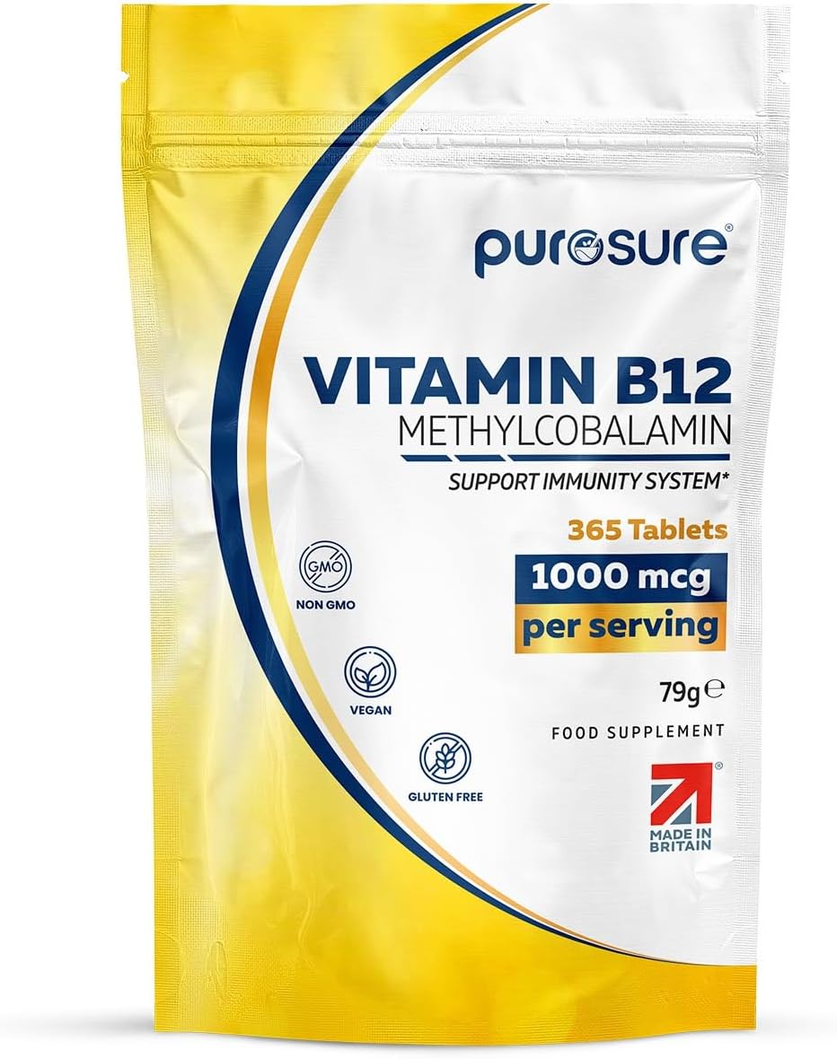Vitamin B12 1000µg | 365 High Strength Easy to Swallow Tablets | Methylcobalamin Vegetarian and Vegan Tablets | Tiredness and Fatigue Tablets | | Manufactured in The UK | (365 Tablets)