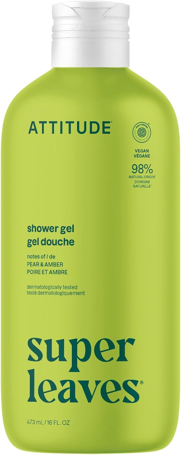 ATTITUDE Body Wash, EWG Verified Shower Gel, Dermatologically Tested, Plant and Mineral-Based, Vegan Personal Care Products, Olive Leaves, 473 mL