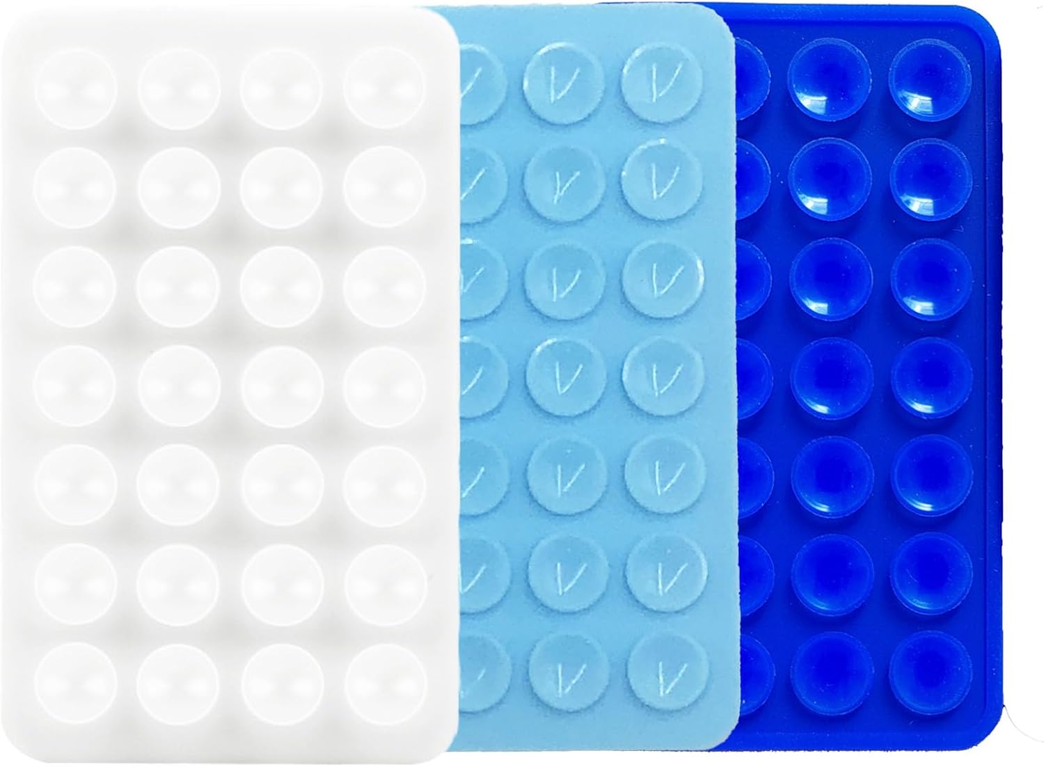 Leeneen 3 PCS 28 Cups Phone Suction Pad,Sticky Phone Case for Wall,Suction Cup Holder For Car Mobile Power Supplies (blue white)