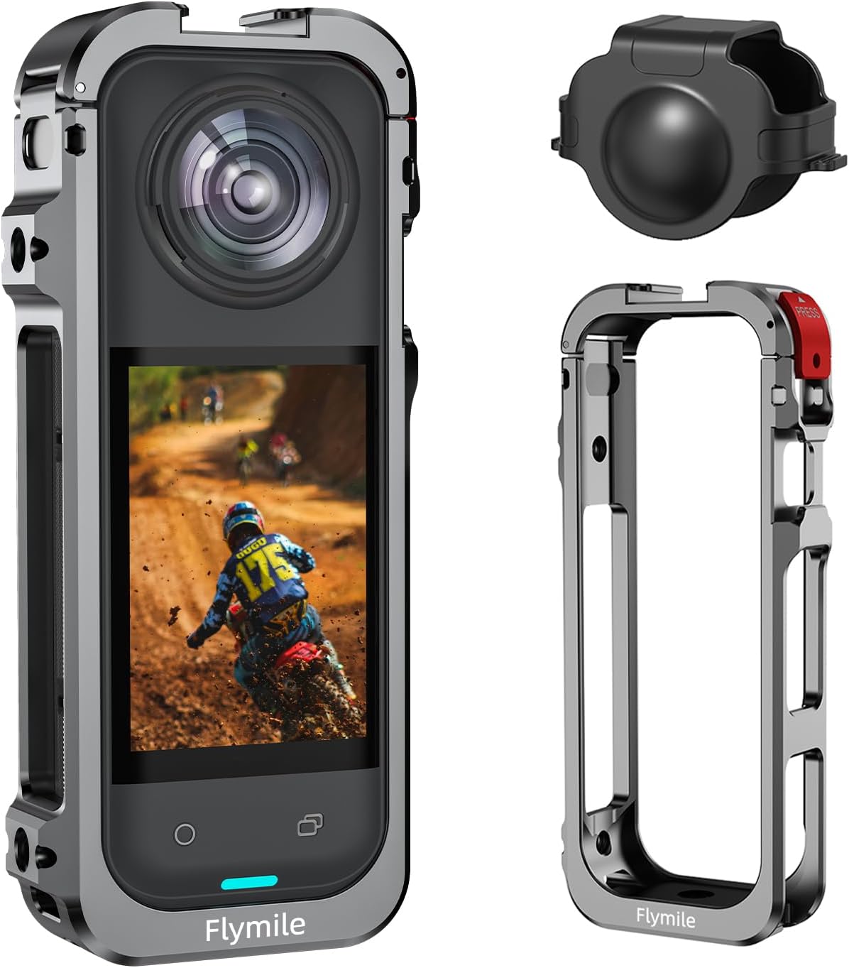 Utility Frame Case Cage for Insta360 X5, Metal Protective Case with Silicone Lens Cap Guard - Cold Shoe Mount, 3 x 1/4" Threads, Quick Release Adapter for Insta 360 X5 Accessories