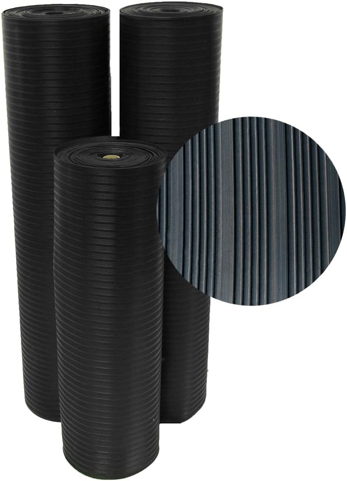 Rubber-Cal 03_168_W_CO_06 Composite Rib Corrugated Rubber Floor Mats, 48" Wide, 4' x 6' Roll, Black