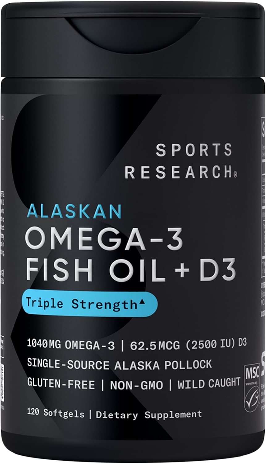 Sports Research® Omega-3 Fish Oil 1250mg + D3 2500iu, 120 Count