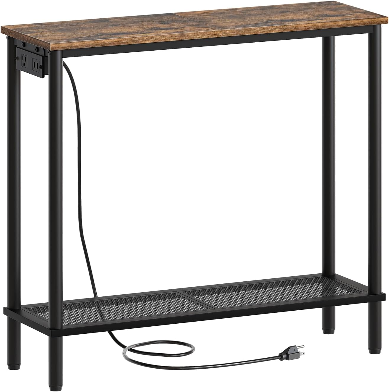 Sofa Table with Power Outlet, 29.5" Console Table with USB Ports, 2-Tier Narrow Entryway Table with Charging Station, Behind Couch Table for Entryway, Hallway, Foyer, Rustic Brown CT02UBR
