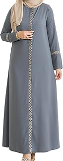 Embroidered Sleeves Abaya with Side Zipper Embroidery Long Sleeve Floor Length Turkish Abaya for Women