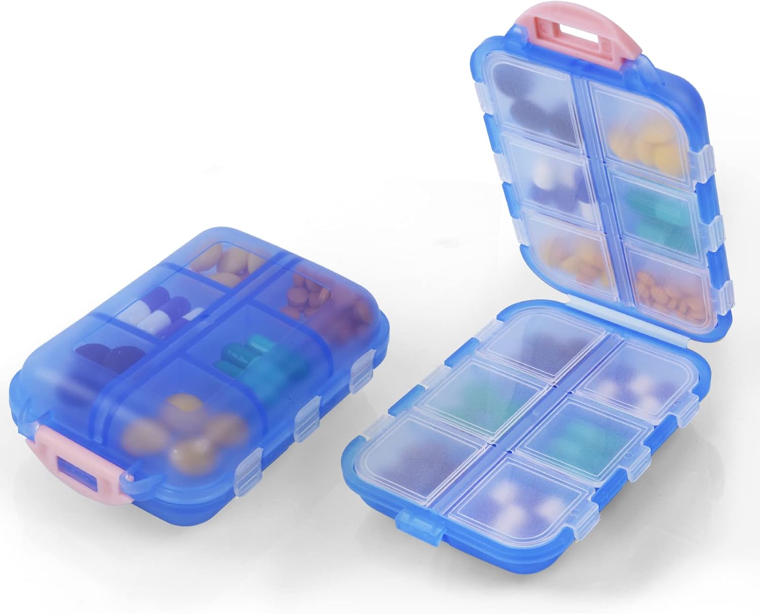 AOOWU Pill Box Organiser, 1PCS Portable Medicine Storage Box, Double Layer 12 Grids Tablet Organiser to Hold Vitamins, Cod Liver Oil, Supplements and Medication for Travel Work (Blue)