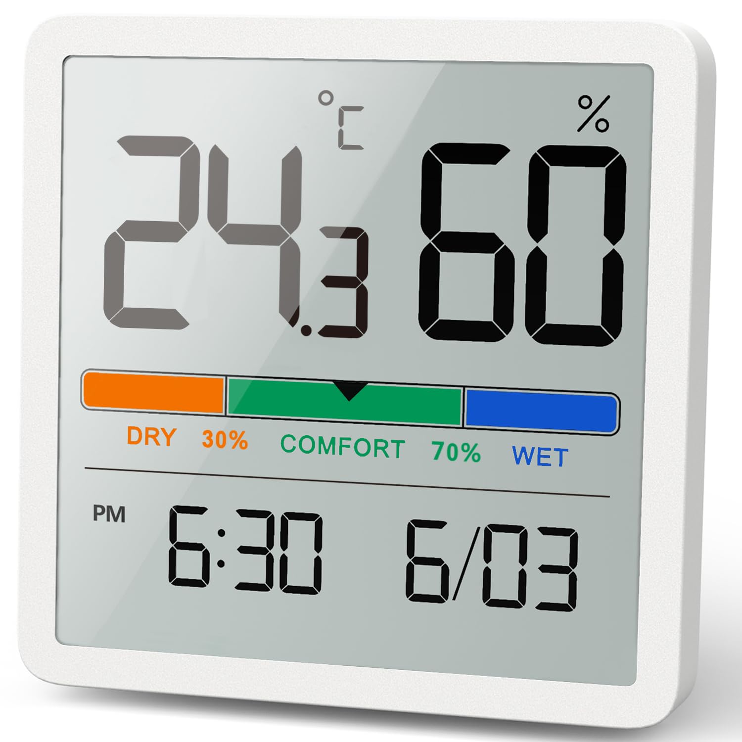 NOKLEAD Hygrometer Indoor Thermometer, Desktop Digital Thermometer with Temperature and Humidity Monitor, Accurate Humidity Gauge Room Thermometer with Clock (White)