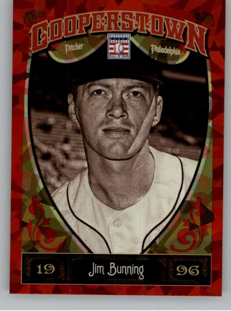 2013 Panini Cooperstown Red Crystal Shard Parallel #70 Jim Bunning SER/399 Philadelphia Phillies Baseball Trading Card in Raw (NM or Better) Condition