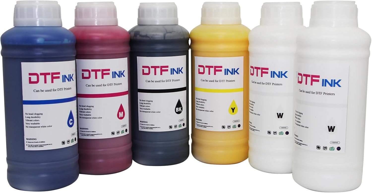 Furvveerr DTF ink, ink for DTF printer, 6 x 1000 ml, CMYKWW, suitable for L1800/R1390/TX800/XP600 print spray head