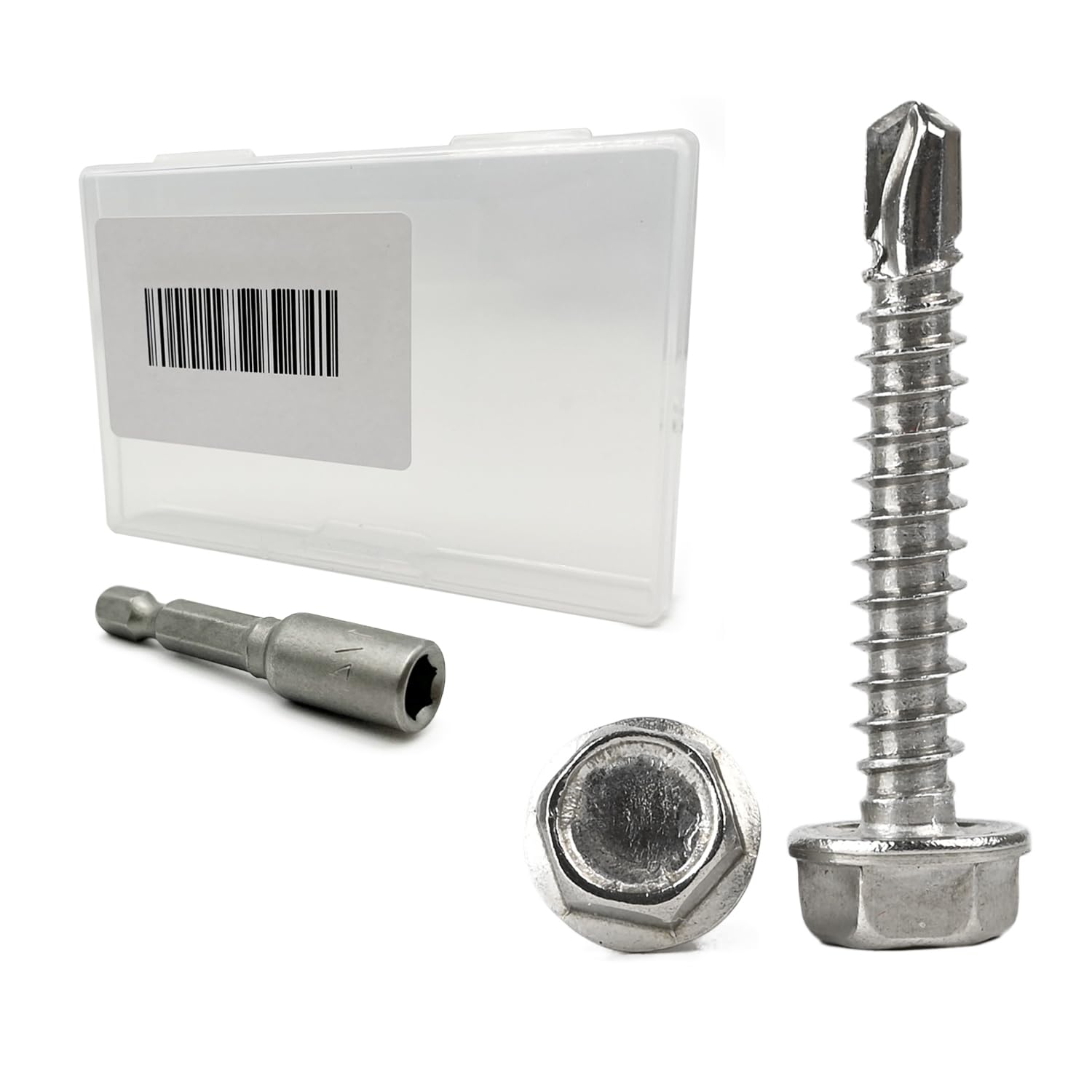 304 Stainless Steel Self Drilling Sheet Metal Screws #8 x 1, 100 PCS, Socket Bit Included
