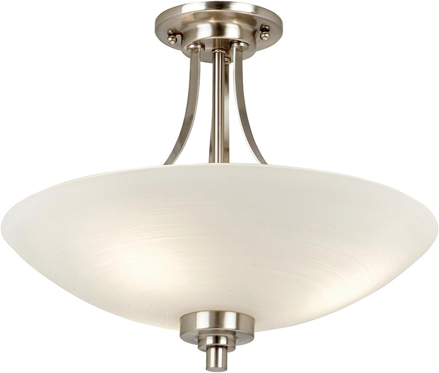 Kaden Decorative Satin Chrome Finish E27 LED Compatible Semi Flush Ceiling Light with White Lined Painted Shade