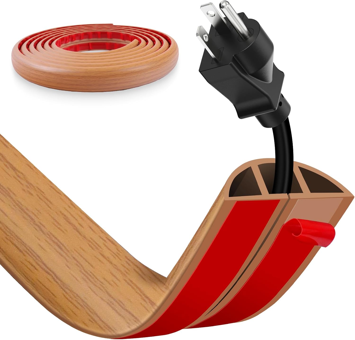 Floor Cord Cover, Wire Cover, Self Adhesive Cable Covers, Protect Cables & Prevent Trip Hazards For Office Home Factories Garages Flexible Cords Hider On Floor Wall (Orange Oak, 3CM x 3M)