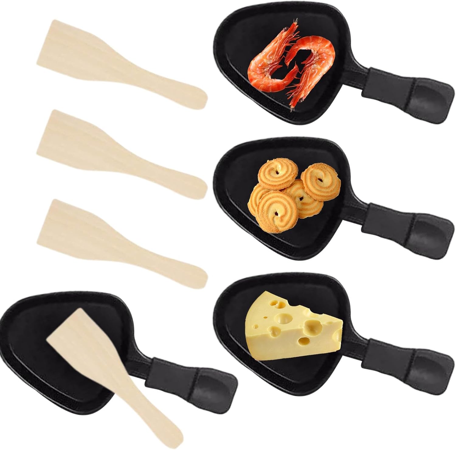 4 Pieces Raclette Grill, Non-stick Cheese Pan Set, Raclette Replacement Pans, Raclette Grill Pans Non-Stick Cheese Melt Pans With 4 Raclette Spatulas For Electric Grill Cooking Cheese And Eggs