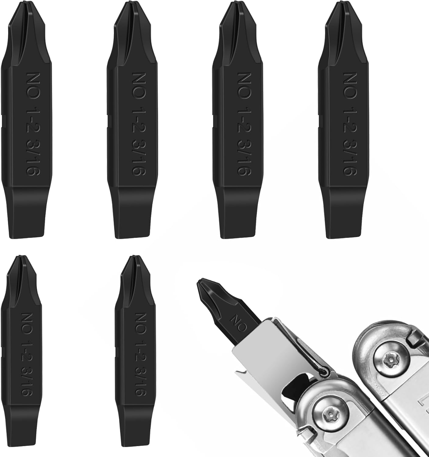 6 Pack Replacement Two-Sided Screwdriver Bits for Leatherman Multi-Tool - #1 & #2 Phillips + 3/16 Flat Head - Perfect Fit for Leatherman Multi-Tools - Add or Replace Your Existing Bits