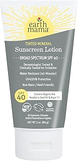 Earth Mama Tinted Mineral Sunscreen Lotion SPF 40, Contains Organic Argan and Red Raspberry Seed Oil, 3-Ounces