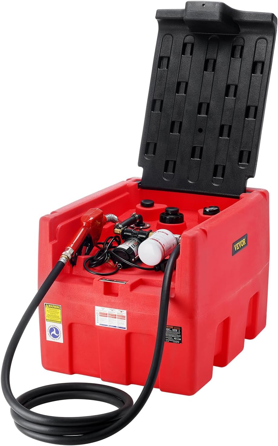 VEVOR Portable Diesel & Gasoline Tank, 48 Gallon, 10.6GPM Flow Rate, Diesel Fuel Tank with 12V Electric Transfer Pump, 13.1ft Hose, Auto Fueling Nozzle, Transfer Tank for Easy Fuel Transportation, Red