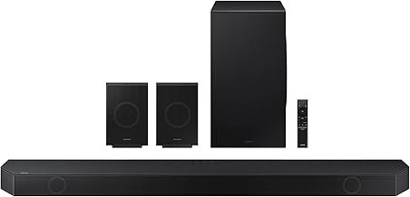 SAMSUNG Q990D 11.1.4ch Soundbar w/Wireless Dolby Atmos Audio, Rear Speaker Included, Q-Symphony, SpaceFit Sound Pro, Adaptive Sound, Game Mode Pro with Alexa Built-in, HW-Q990D/ZA (Newest Model)