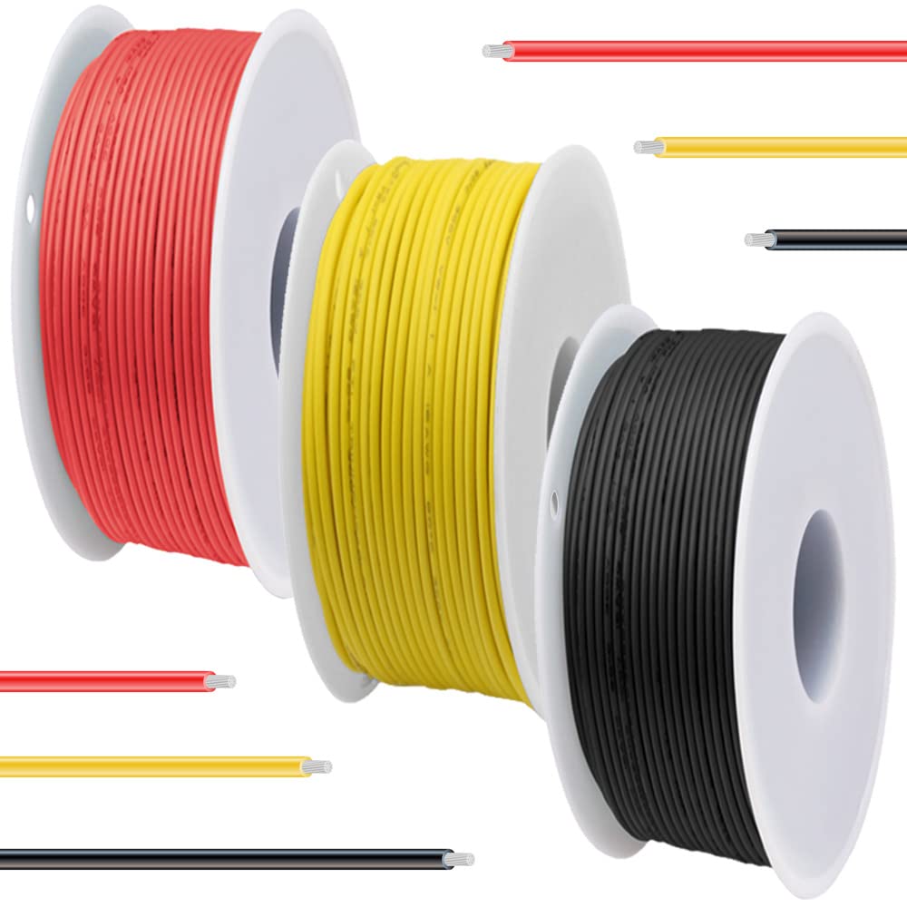 DAOKAI 22 Gauge PVC Electrical Wire 300V 22 AWG UL1007 Stranded Tinned Coated Copper Wires 3 Color (Black, Red, Yellow) 7m Each Cable Hook Up Wire Kit for 3D Printer, Model Car