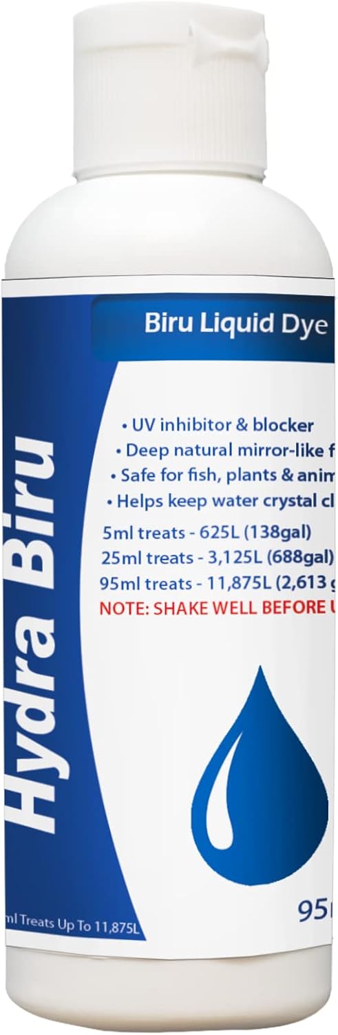 HYDRA LIQUID BLUE DYE 95ml Treats upto 11,875L Concentrated Liquid Dye Safe for Use in Ponds, Fountains & Water features