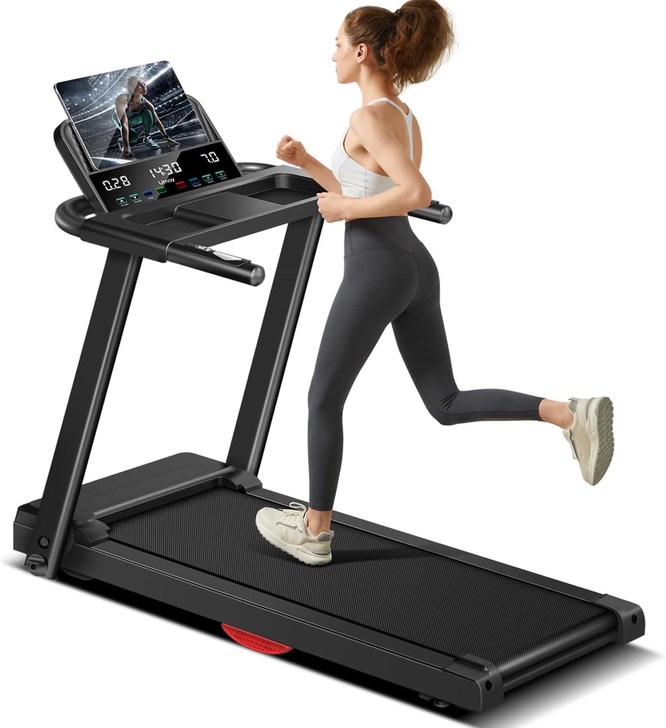 UMAY Treadmills for Home, 3.0 HP Walking Pad foldable 12 km/h Running Machine with Rate Sensor, Dual Cushion System, Holder for Cup & Phone 12 Modes, LED Display
