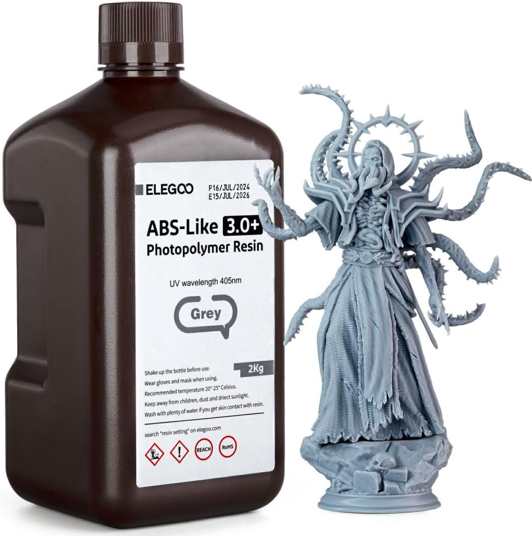 ELEGOO ABS-Like Resin 3.0+, Upgraded 3D Printer Photopolymer Resin, Higher Heat-Resistance Fast Curing High Precision Non-Brittle, Grey 2000g