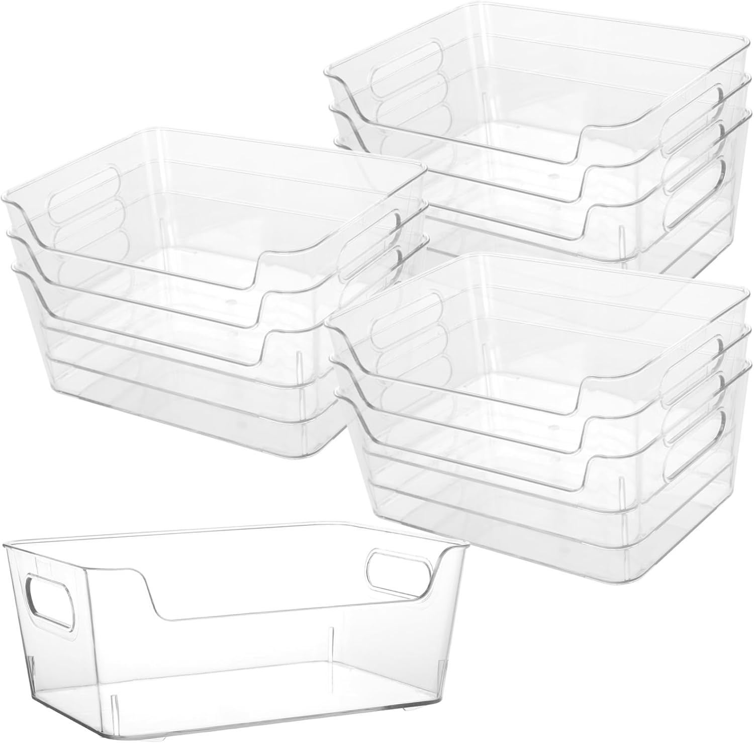 10PCS Fridge Organisers, 24.5 x 17.2 x 10.5 cm Clear Fridge Storage Containers with Handles, Rectangle Plastic Storage Boxes for Fridge, Kitchen Countertop, Storage Cabinet