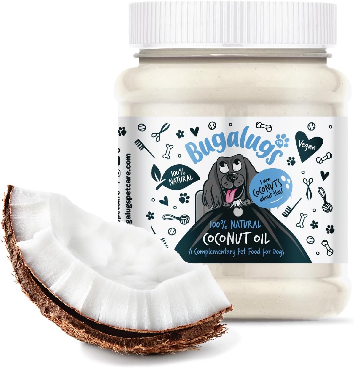 Bugalugs 100% Natural Coconut Oil for Dogs 340g, Immunity Dog Supplement, helps Itchy Dog Skin, Paw Balm, Digestive Supplements, Great Omega 6 on Lick Mats or as Food Toppers & Treat