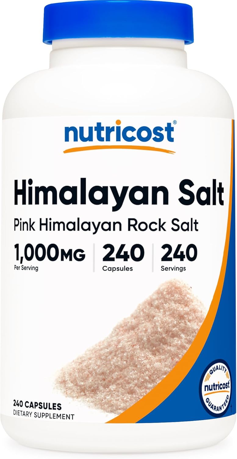 Nutricost Pink Himalayan Salt Capsules 1000mg, 390mg Sodium, 240 Capsules - Non-GMO, Gluten Free