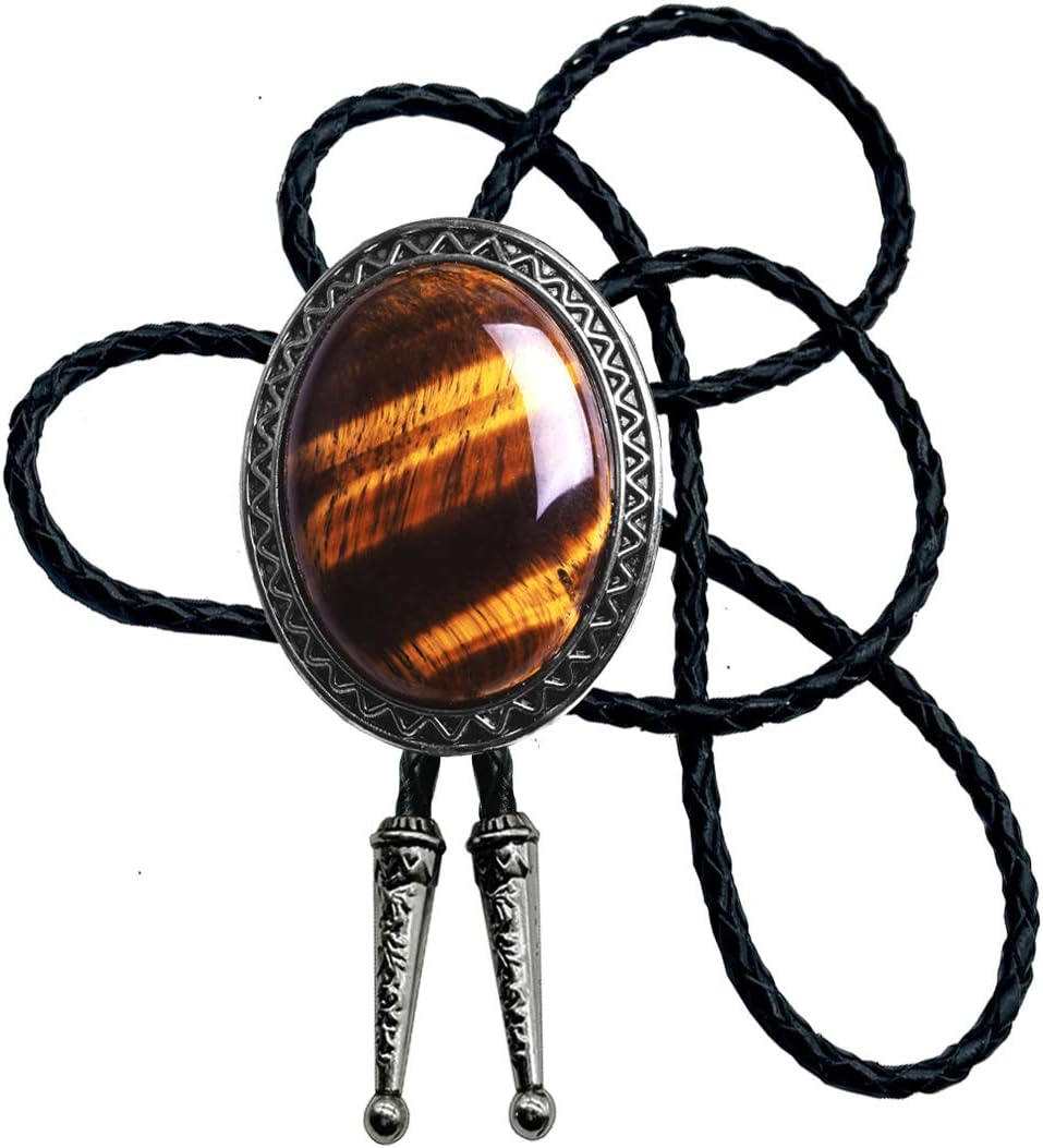 Moranse Bolo Tie with Natural Tiger Eye Stone Celtic Style Genuine and Cowhide Rope