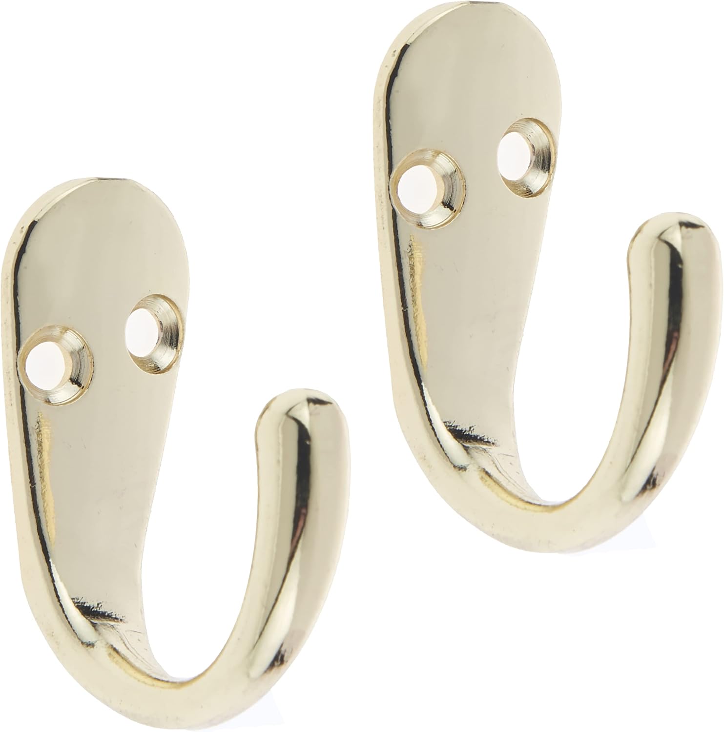 Select Hardware 2X Single Robe Coat Hooks with Screws, Polished Brass, Door & Wall Mountable for Bathroom Bedroom Living Room Hallway (Pack of 2)