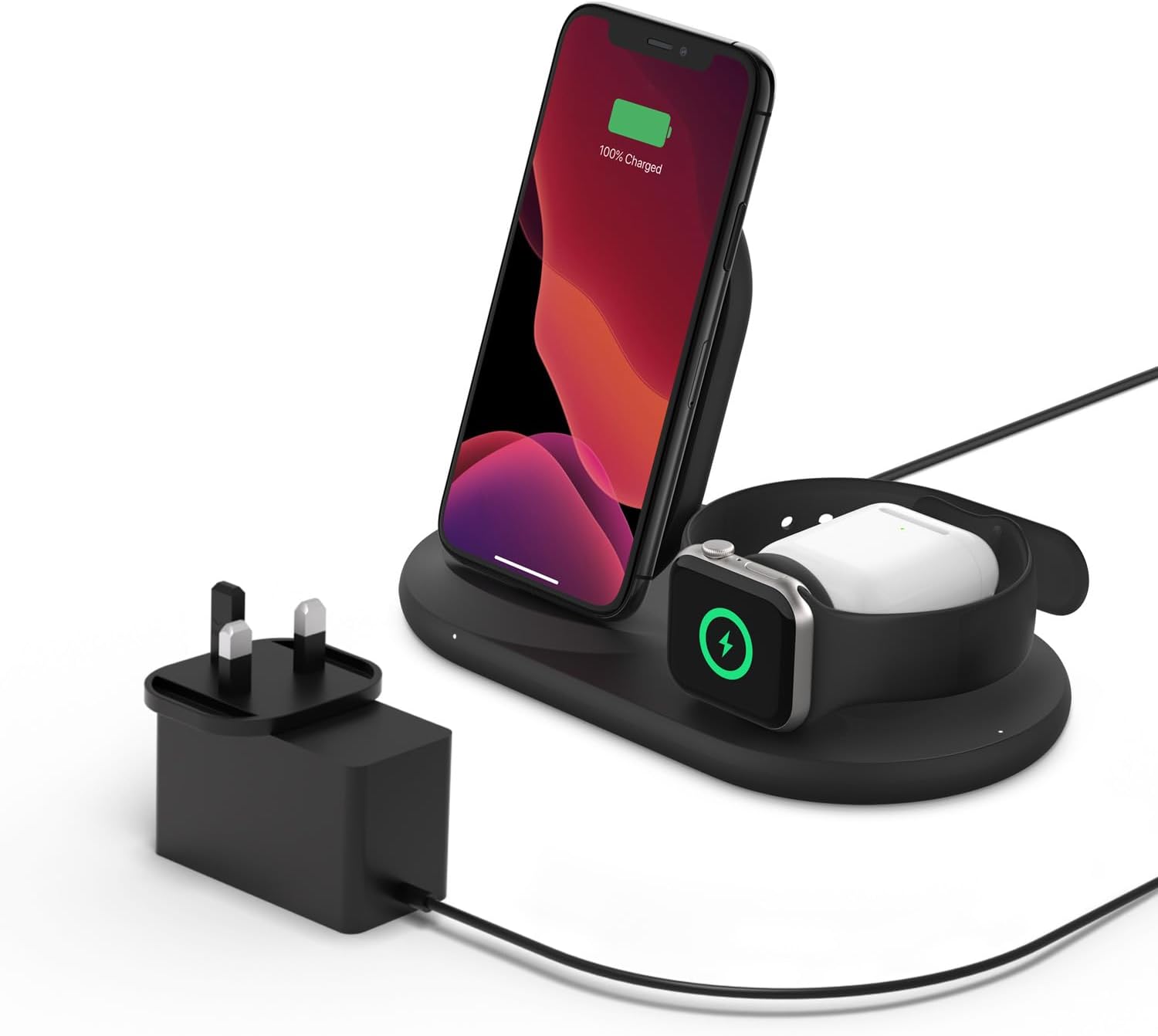 Belkin WIZ001MYBK Indoor 3-in-1 Wireless 7.5W Mobile Device Charger - Black