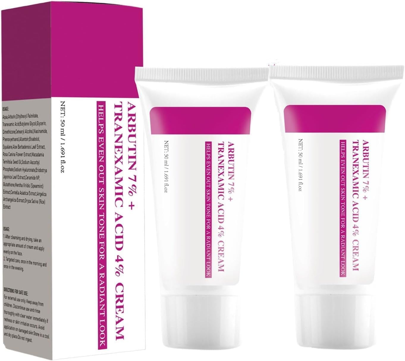 Arbutin 7% + Tranexamic Acid 4% Cream,50ml Moisturizing Face Cream,70,000Ppm Arbutin, 40,000Ppm Txa, Niacinamide,for Pigmentation, Freckles, Blemishes, Glass Skin Masks (2)
