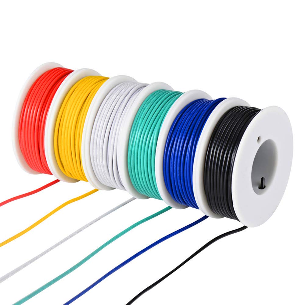 22 AWG Wire Electrical Wires 22 Gauge Tinned Copper Wire, PVC (OD: 1.7 mm) 6 Different Colored 30ft / 9m Each,Stranded Wire Hookup Wires for DIY DC/AC